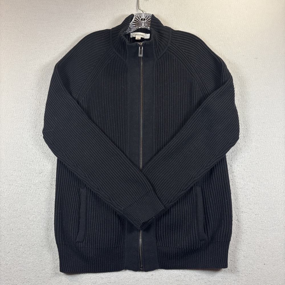 Calvin Klein Men's Zip Up Black Sweater L Heavy Sweater Excellent Shape‎